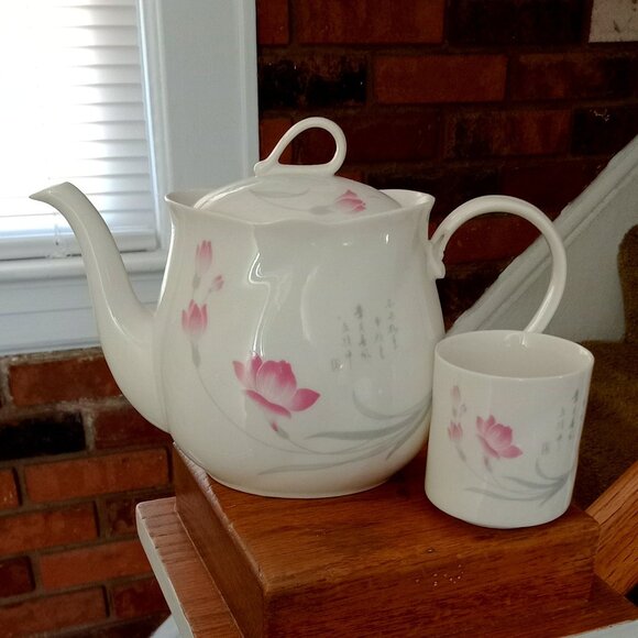 Bone China Teapot & Cup/KC - Picture 1 of 11